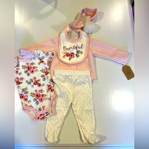 Chick Pea Newborn Girl Pink Floral Outfit Set‎ Size 3-6 Month NWT